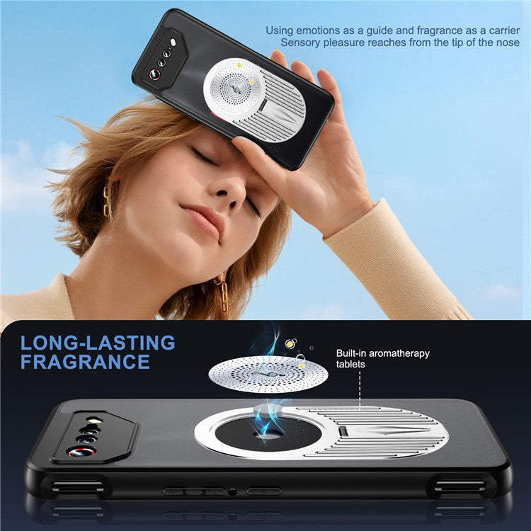 For Asus ROG Phone 7 5G Magnetic Case Heat Dissipation Aromatherapy Kickstand Silicone+PC Phone Cover - Silver