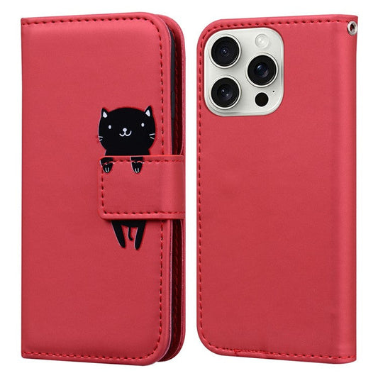 For iPhone 16 Pro Case Cartoon Pattern Wallet Leather Phone Cover - Red