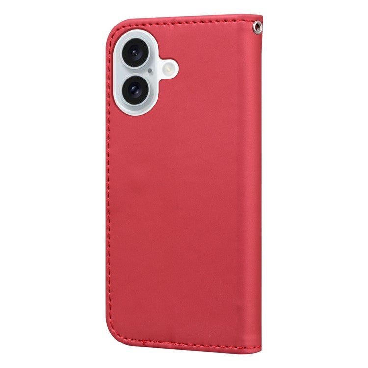 For iPhone 16 Case Cartoon Pattern Wallet Leather Phone Cover - Red