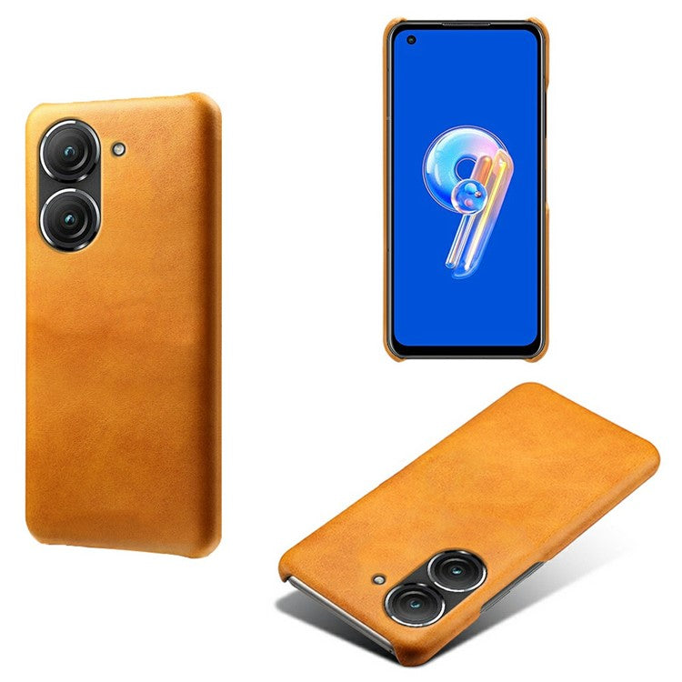 For Asus Zenfone 9 5G Calf Texture PU Leather Coated Hard PC Case Shockproof Protective Phone Cover - Orange