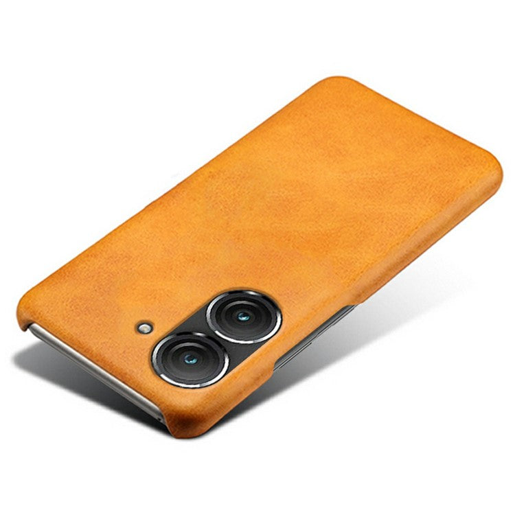For Asus Zenfone 9 5G Calf Texture PU Leather Coated Hard PC Case Shockproof Protective Phone Cover - Orange
