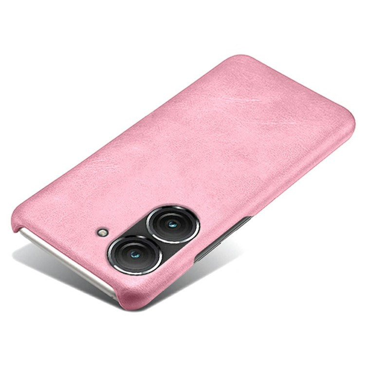 For Asus Zenfone 9 5G Calf Texture PU Leather Coated Hard PC Case Shockproof Protective Phone Cover - Rose Gold