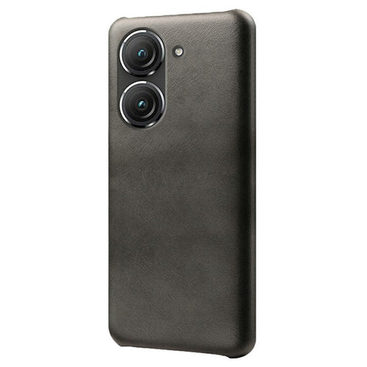 For Asus Zenfone 9 5G Calf Texture PU Leather Coated Hard PC Case Shockproof Protective Phone Cover - Black
