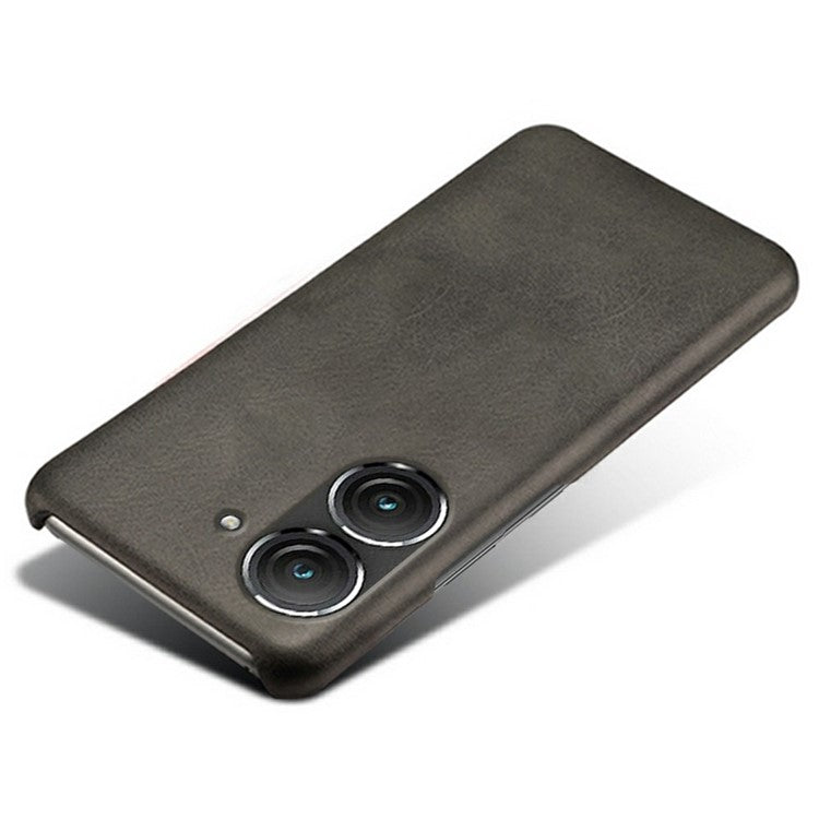 For Asus Zenfone 9 5G Calf Texture PU Leather Coated Hard PC Case Shockproof Protective Phone Cover - Black