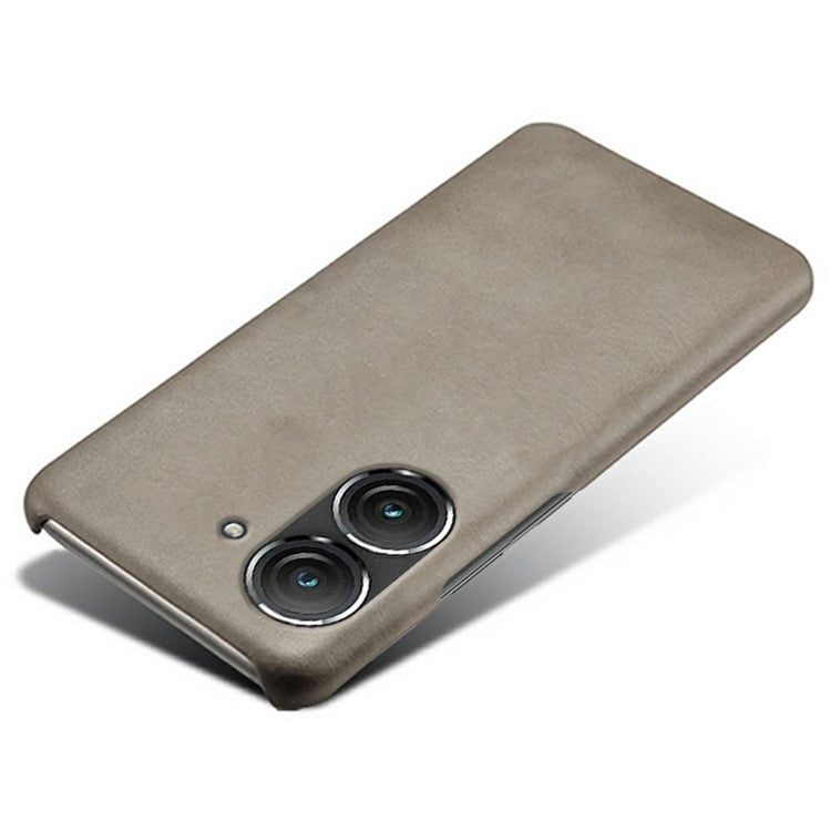 For Asus Zenfone 9 5G Calf Texture PU Leather Coated Hard PC Case Shockproof Protective Phone Cover - Grey
