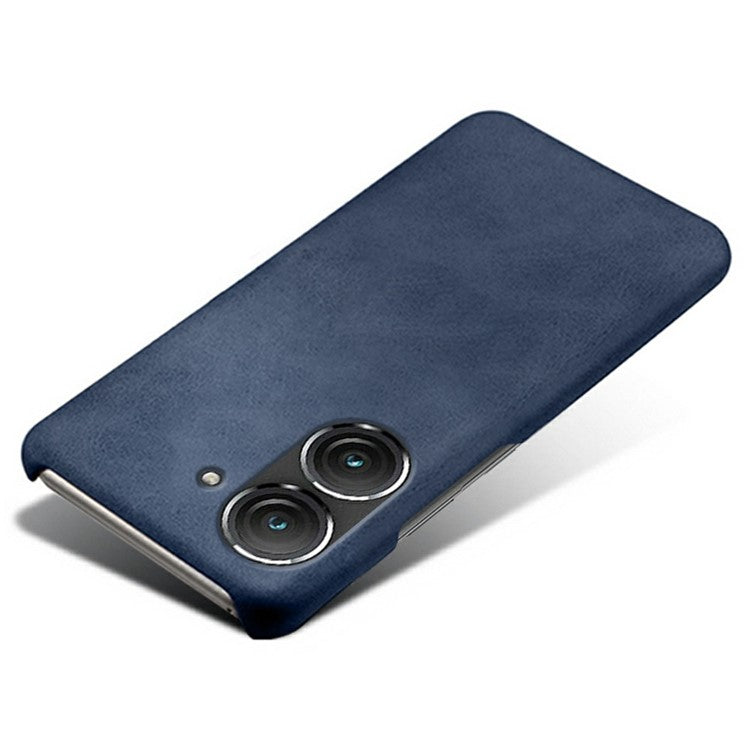 For Asus Zenfone 9 5G Calf Texture PU Leather Coated Hard PC Case Shockproof Protective Phone Cover - Blue