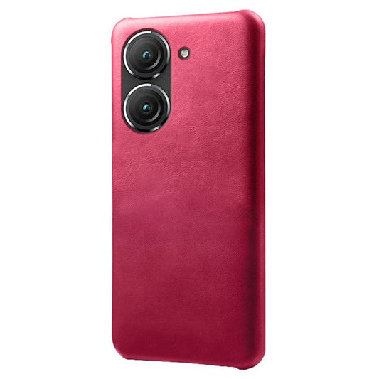 For Asus Zenfone 9 5G Calf Texture PU Leather Coated Hard PC Case Shockproof Protective Phone Cover - Rose