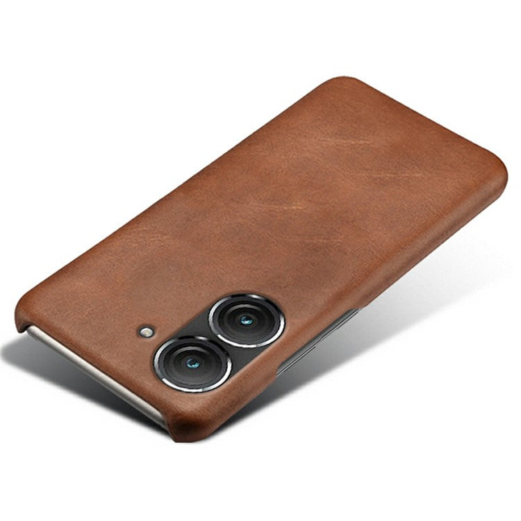 For Asus Zenfone 9 5G Calf Texture PU Leather Coated Hard PC Case Shockproof Protective Phone Cover - Rose