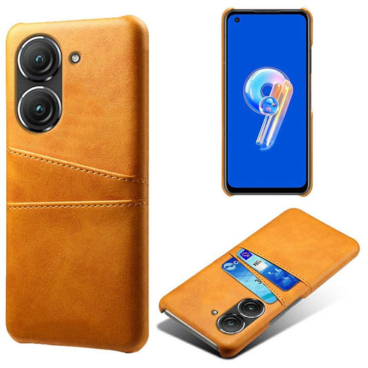 For Asus Zenfone 9 5G Dual Card Slots Design Slim Phone Case PU Leather Coated Hard PC Shockproof Back Cover - Orange