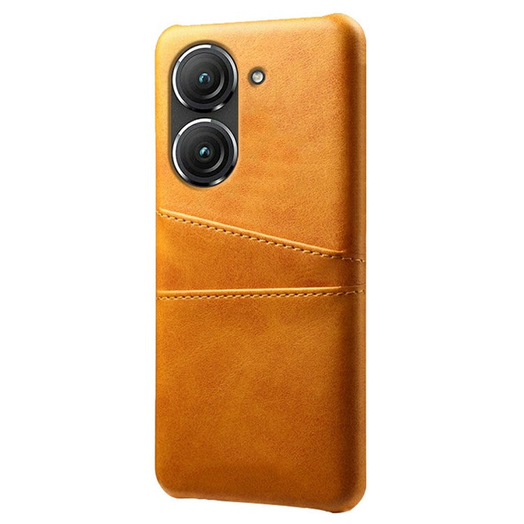 For Asus Zenfone 9 5G Dual Card Slots Design Slim Phone Case PU Leather Coated Hard PC Shockproof Back Cover - Orange