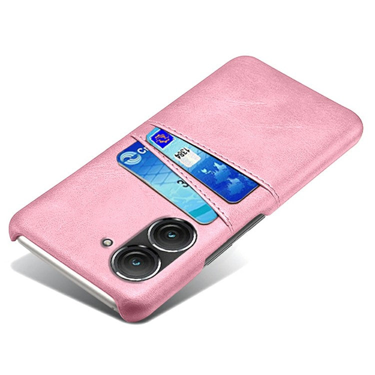 For Asus Zenfone 9 5G Dual Card Slots Design Slim Phone Case PU Leather Coated Hard PC Shockproof Back Cover - Rose Gold