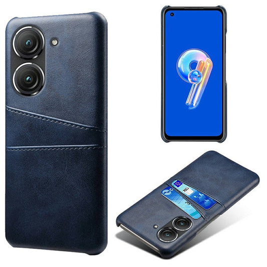 For Asus Zenfone 9 5G Dual Card Slots Design Slim Phone Case PU Leather Coated Hard PC Shockproof Back Cover - Blue
