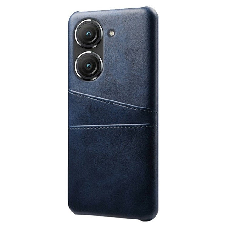 For Asus Zenfone 9 5G Dual Card Slots Design Slim Phone Case PU Leather Coated Hard PC Shockproof Back Cover - Blue
