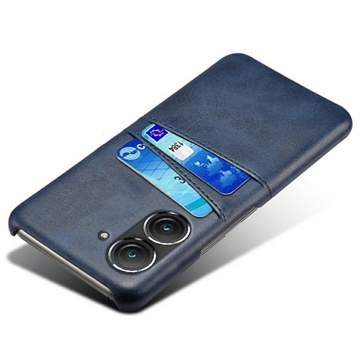 For Asus Zenfone 9 5G Dual Card Slots Design Slim Phone Case PU Leather Coated Hard PC Shockproof Back Cover - Blue