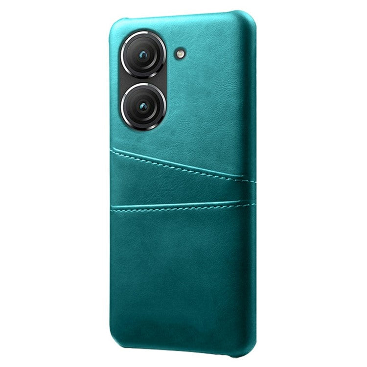 For Asus Zenfone 9 5G Dual Card Slots Design Slim Phone Case PU Leather Coated Hard PC Shockproof Back Cover - Green