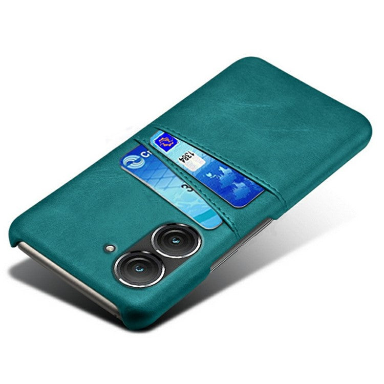 For Asus Zenfone 9 5G Dual Card Slots Design Slim Phone Case PU Leather Coated Hard PC Shockproof Back Cover - Green