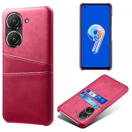 For Asus Zenfone 9 5G Dual Card Slots Design Slim Phone Case PU Leather Coated Hard PC Shockproof Back Cover - Rose
