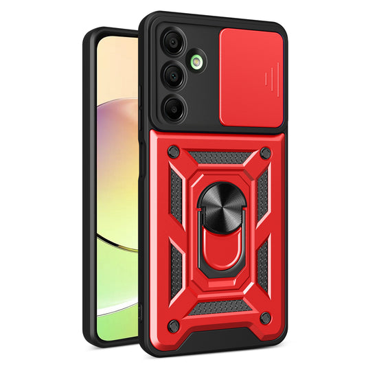 For Samsung Galaxy A16 5G / A16 4G Case with Slide Camera Lid PC+TPU Kickstand Phone Cover - Red