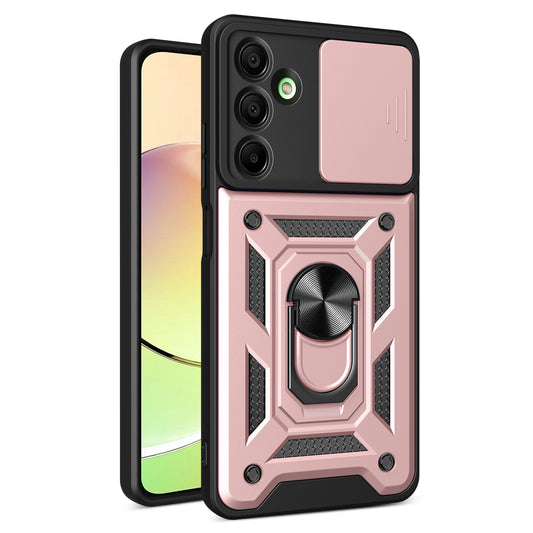 For Samsung Galaxy A16 5G / A16 4G Case with Slide Camera Lid PC+TPU Kickstand Phone Cover - Rose Gold