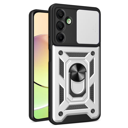For Samsung Galaxy A16 5G / A16 4G Case with Slide Camera Lid PC+TPU Kickstand Phone Cover - Silver