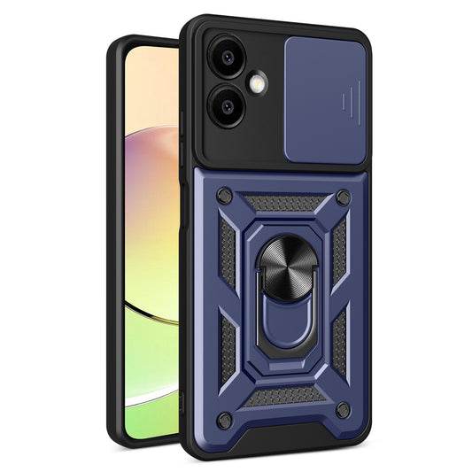 For Samsung Galaxy A06 Case with Slide Camera Lid PC+TPU Kickstand Phone Cover - Blue