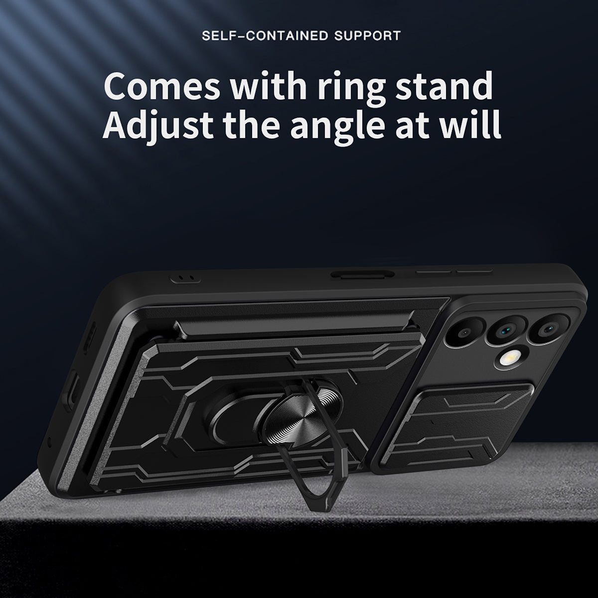 For Samsung Galaxy A16 5G / A16 4G Case PC+TPU Kickstand Phone Back Cover with Camera Slider - Black