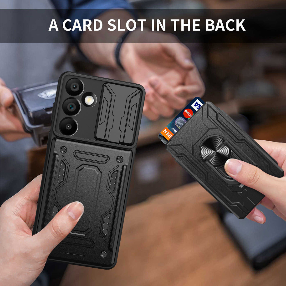 For Samsung Galaxy A16 5G / A16 4G Case PC+TPU Kickstand Phone Back Cover with Camera Slider - Black