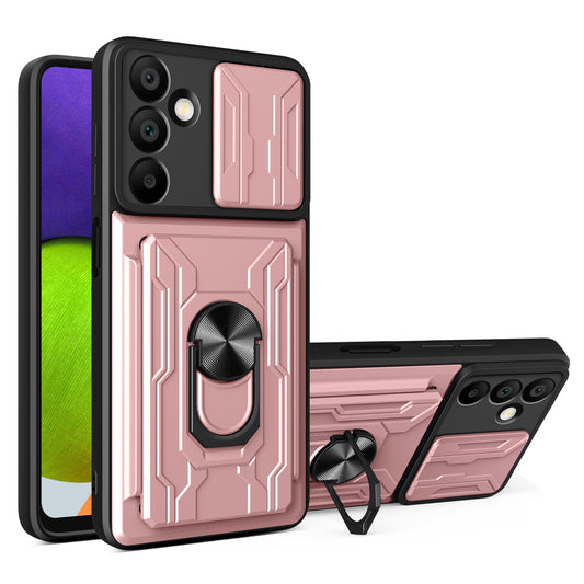 For Samsung Galaxy A16 5G / A16 4G Case PC+TPU Kickstand Phone Back Cover with Camera Slider - Rose Gold