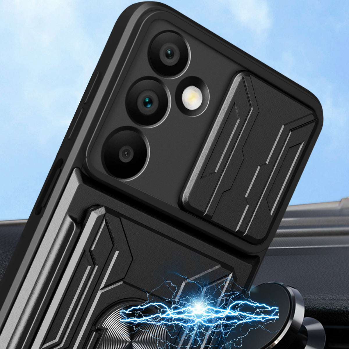 For Samsung Galaxy A16 5G / A16 4G Case PC+TPU Kickstand Phone Back Cover with Camera Slider - Titanium Grey