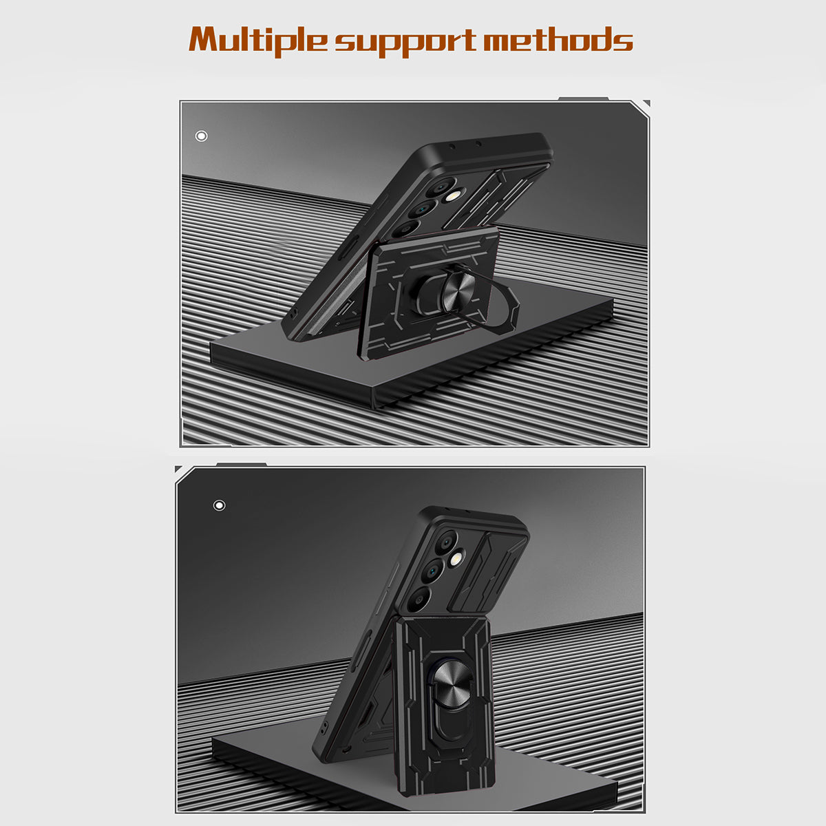 For Samsung Galaxy A16 5G / A16 4G Case PC+TPU Kickstand Phone Back Cover with Camera Slider - Titanium Grey