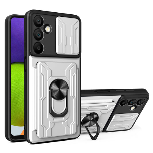 For Samsung Galaxy A16 5G / A16 4G Case PC+TPU Kickstand Phone Back Cover with Camera Slider - White