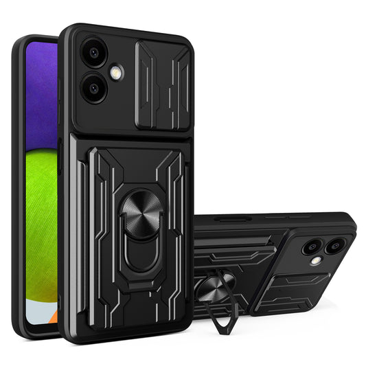 For Samsung Galaxy A06 Case PC+TPU Kickstand Phone Back Cover with Camera Slider - Black