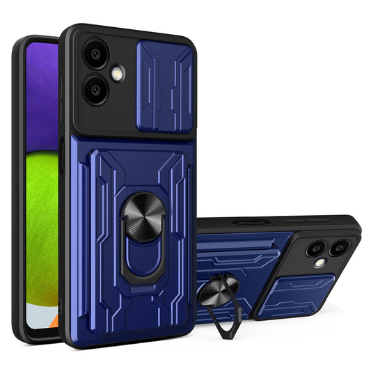 For Samsung Galaxy A06 Case PC+TPU Kickstand Phone Back Cover with Camera Slider - Royal Blue