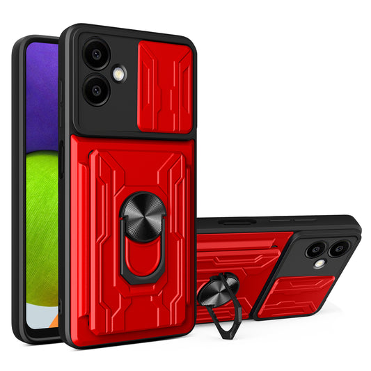 For Samsung Galaxy A06 Case PC+TPU Kickstand Phone Back Cover with Camera Slider - Red