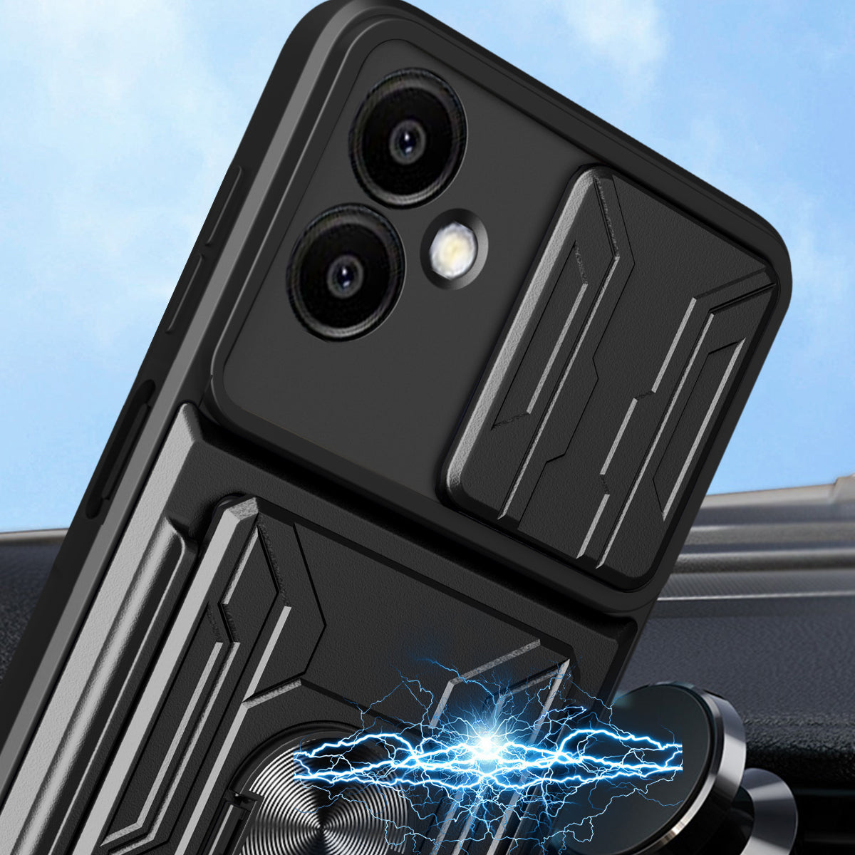 For Samsung Galaxy A06 Case PC+TPU Kickstand Phone Back Cover with Camera Slider - Red