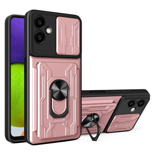 For Samsung Galaxy A06 Case PC+TPU Kickstand Phone Back Cover with Camera Slider - Rose Gold