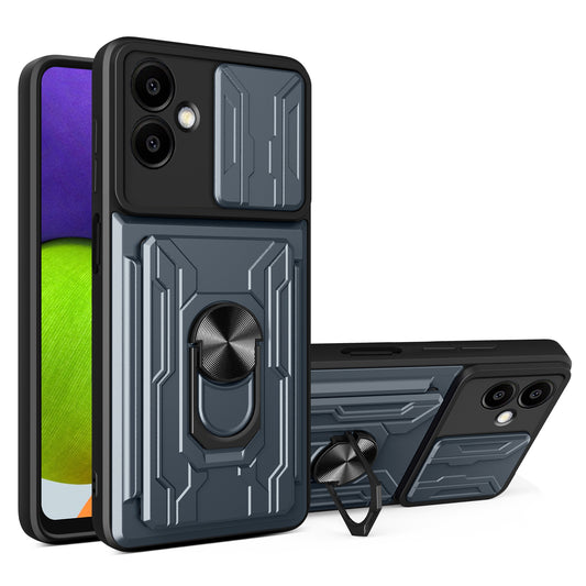 For Samsung Galaxy A06 Case PC+TPU Kickstand Phone Back Cover with Camera Slider - Titanium Grey