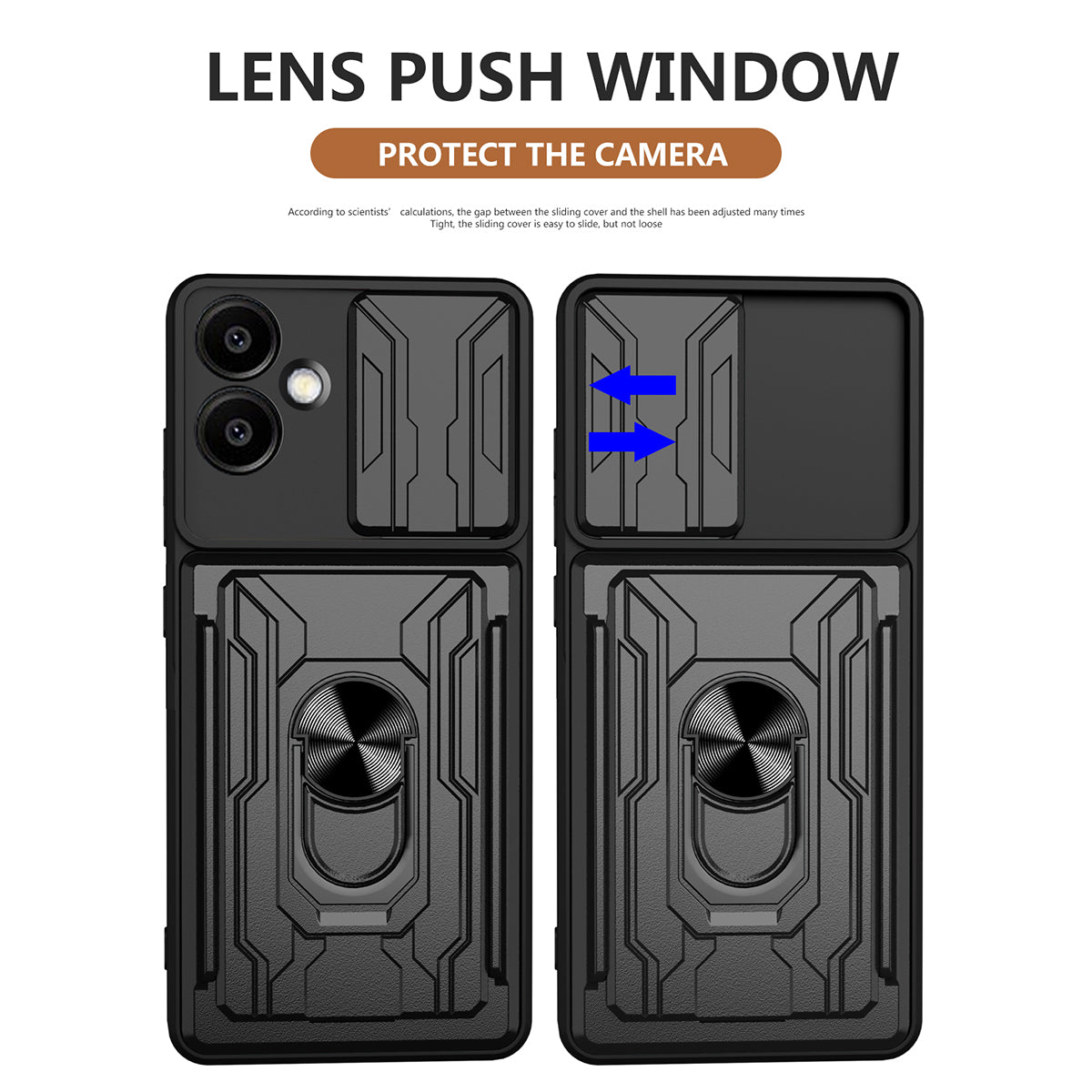 For Samsung Galaxy A06 Case PC+TPU Kickstand Phone Back Cover with Camera Slider - Titanium Grey