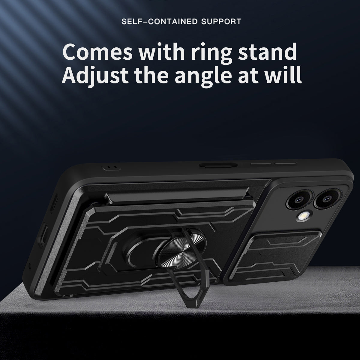 For Samsung Galaxy A06 Case PC+TPU Kickstand Phone Back Cover with Camera Slider - Titanium Grey