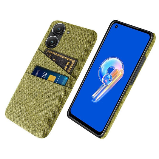 For Asus Zenfone 9 5G Drop-proof Cloth Texture Phone Case with Dual Card Slots Scratch Resistant PC Protective Cover - Yellow