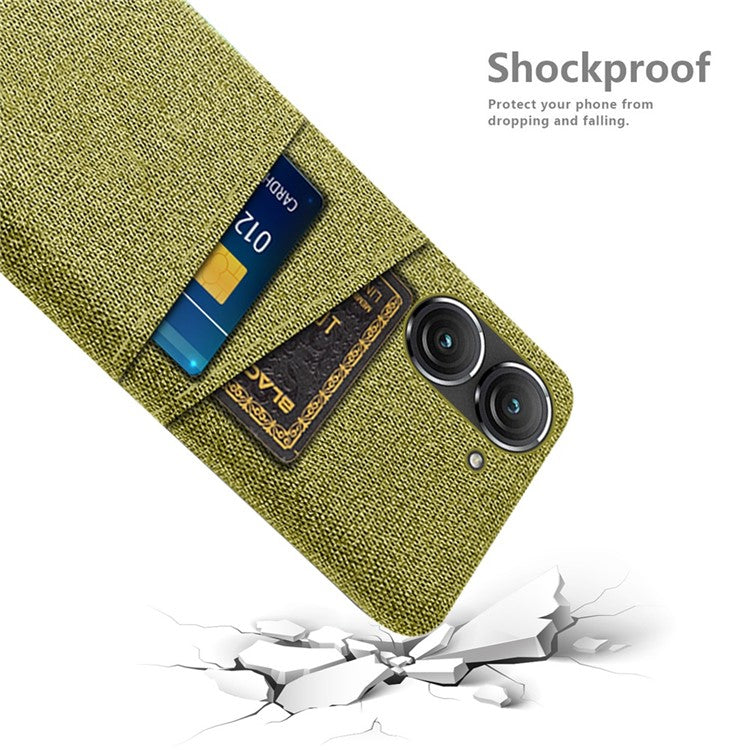 For Asus Zenfone 9 5G Drop-proof Cloth Texture Phone Case with Dual Card Slots Scratch Resistant PC Protective Cover - Yellow