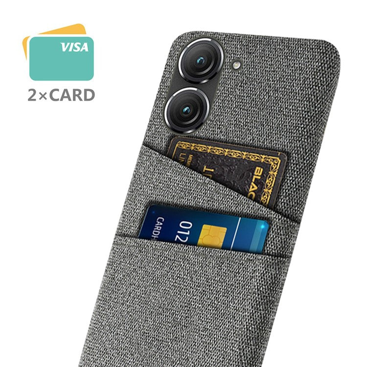 For Asus Zenfone 9 5G Drop-proof Cloth Texture Phone Case with Dual Card Slots Scratch Resistant PC Protective Cover - Grey