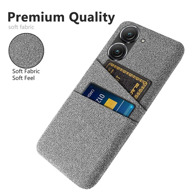For Asus Zenfone 9 5G Drop-proof Cloth Texture Phone Case with Dual Card Slots Scratch Resistant PC Protective Cover - Light Grey
