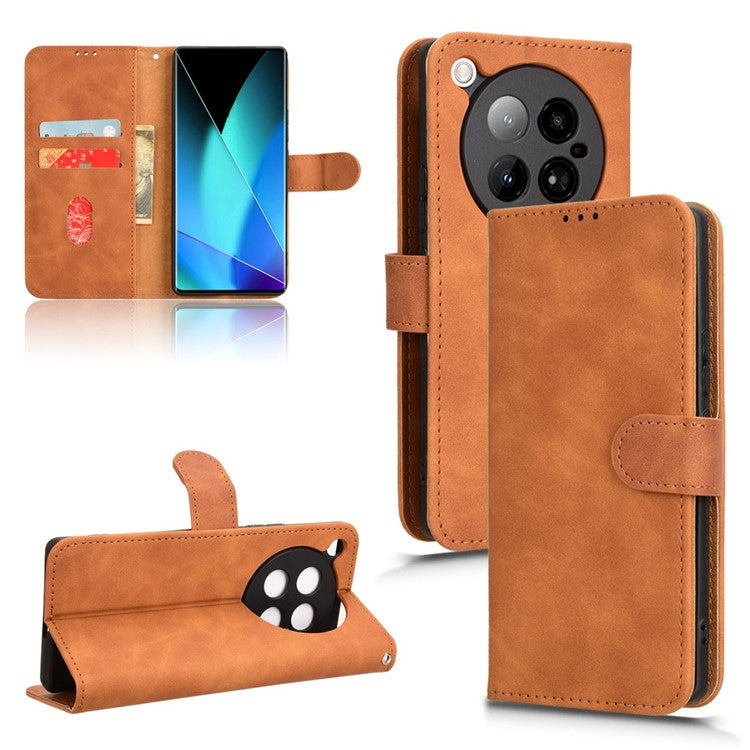 For Infinix Zero 40 4G Leather Case Skin-Feel Anti-Drop Wallet Flip Phone Cover - Brown