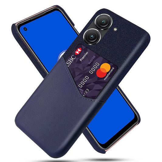 For Asus Zenfone 9 5G Cloth Texture PU Leather + PC Back Case Card Holder Anti-drop Protective Phone Cover - Blue