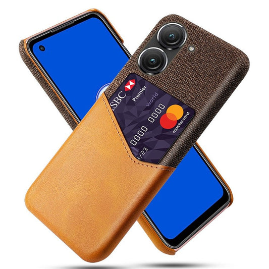 For Asus Zenfone 9 5G Cloth Texture PU Leather + PC Back Case Card Holder Anti-drop Protective Phone Cover - Orange