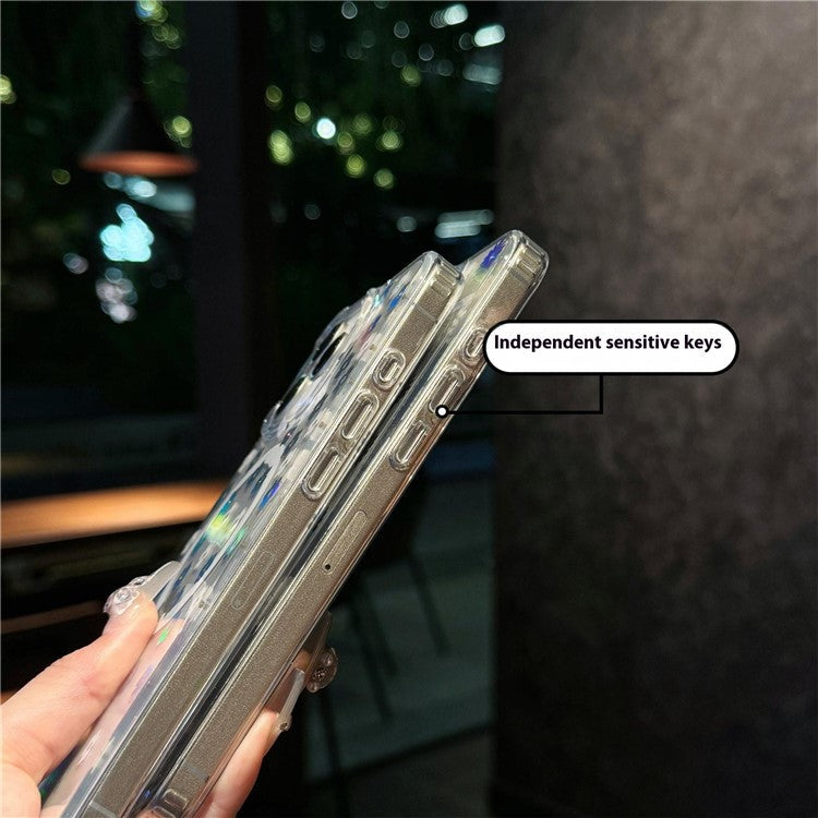 For iPhone 16 Pro Case Compatible with MagSafe Laser Flower PC+TPU Clear Phone Cover - Cream Flowers