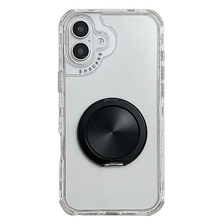 For iPhone 16 Case Rotating Kickstand PC+TPU Phone Cover Compatible with MagSafe - Black