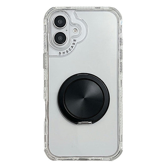 For iPhone 16 Case Rotating Kickstand PC+TPU Phone Cover Compatible with MagSafe - Black