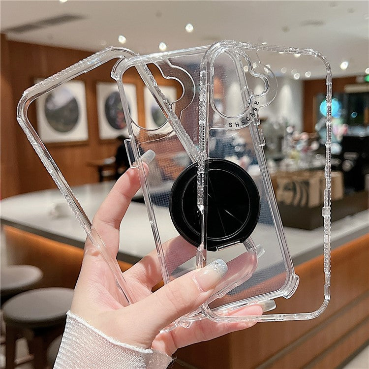 For iPhone 16 Case Rotating Kickstand PC+TPU Phone Cover Compatible with MagSafe - Black